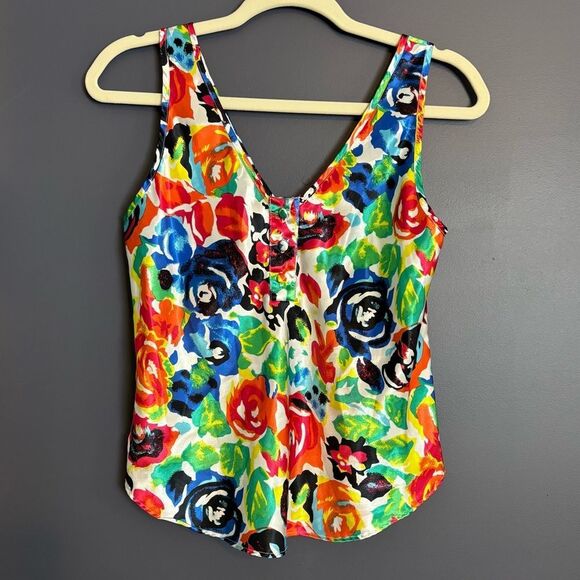 Vintage 90's Victoria's Secret Gold Label Satin Tank Top Colorful Floral Roses S - Picture 7 of 8